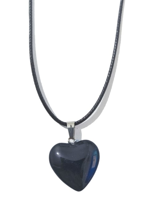 Blackstone [with leather rope] Artificial leather chain Natural Stone Heart Ethnic Necklace